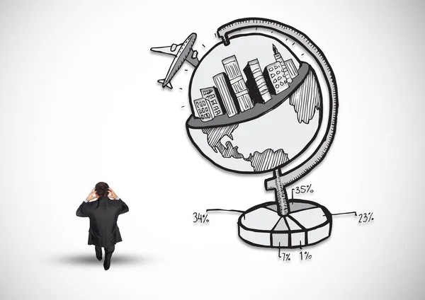 Affärsman som står bredvid globe affärsidé — Stockfoto