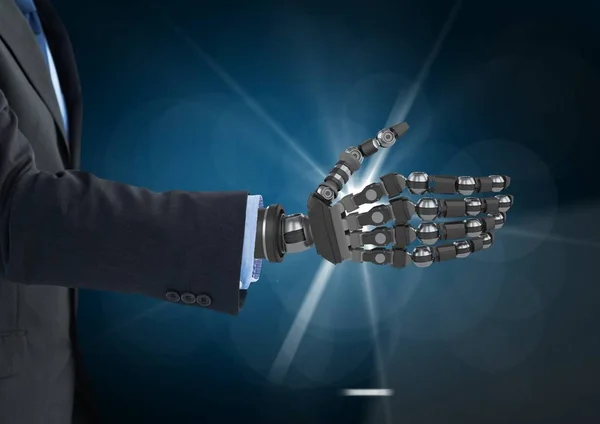 ロボットの手を持ったビジネスマン — ストック写真