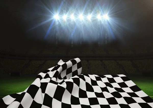 Flaga w szachownicę przeciwko Stadion — Zdjęcie stockowe