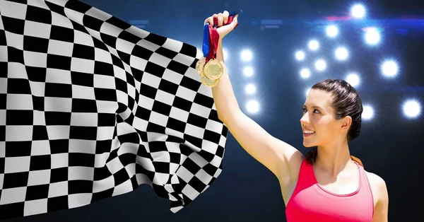 Athlete holding medals — Stock Photo, Image