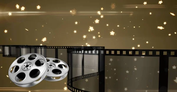 Film reel with stars in background — Stock Photo, Image