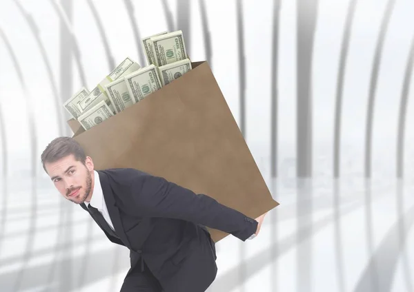 Corrupt businessman carrying box — Stock Photo, Image