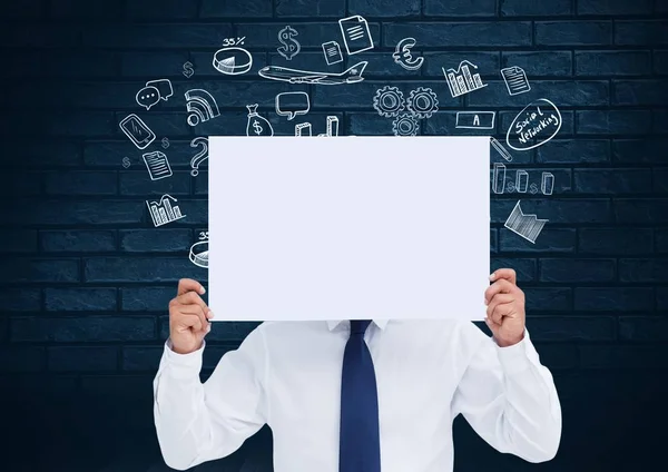 Businessman holding blank placard — Stock Photo, Image