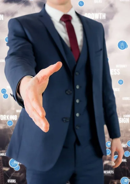 Połowie sekcji biznesmen oferuje ręcznie Handshake — Zdjęcie stockowe