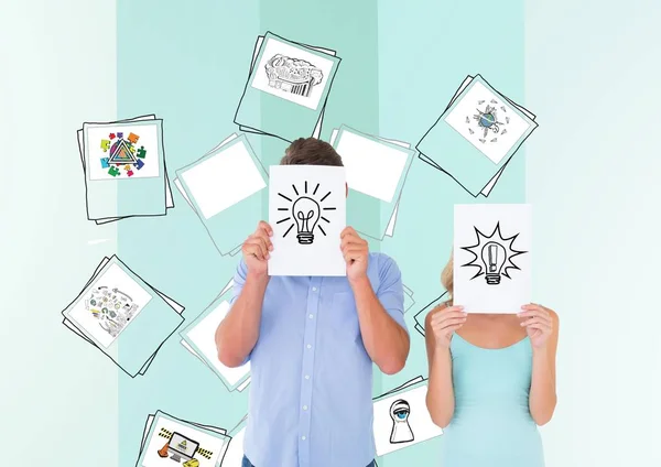 Man and woman covering their face with paper — Stock Photo, Image
