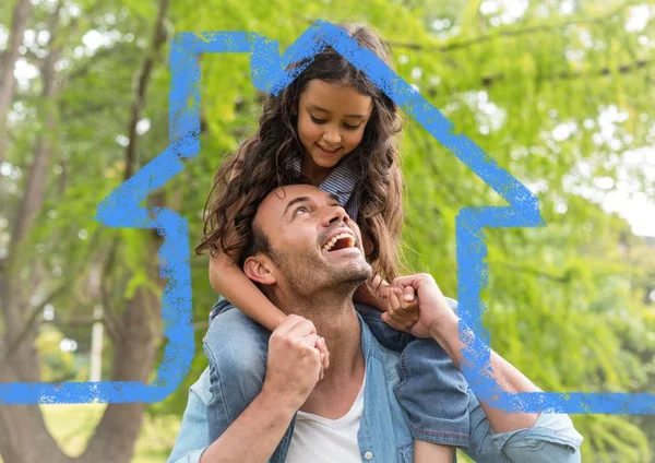 Cheerful father giving piggyback ride to daughter — Stock Photo, Image