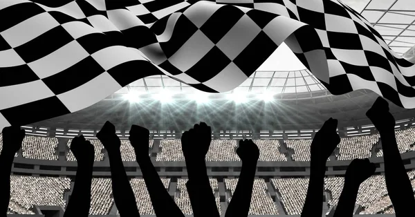 Checkered flag waving in stadium — Stok Foto