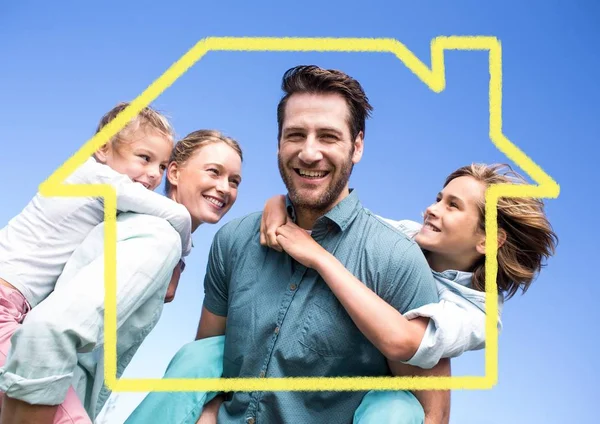 Family with home outline — Stock Photo, Image