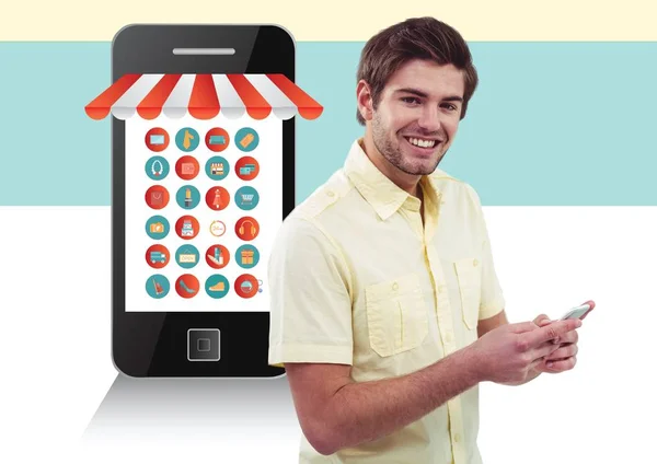 Homem usando smartphone com conceito de compras on-line — Fotografia de Stock