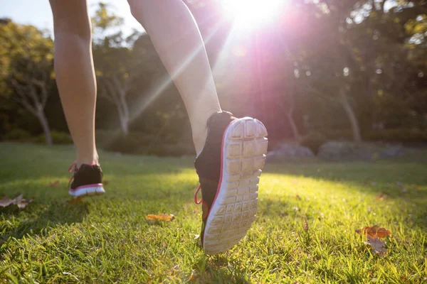 Nohy kondiční běhání v parku — Stock fotografie