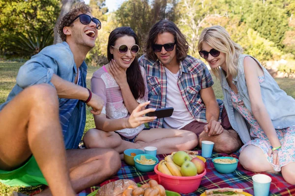 Friends having picnic in park — Stock Photo, Image