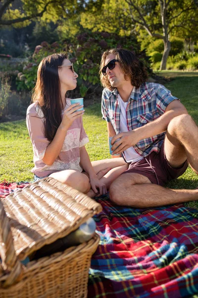 Coppia romantica che fa un picnic nel parco — Foto Stock