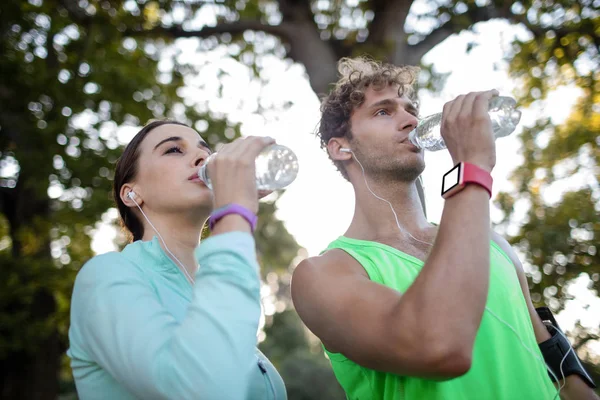 Paar trinkt Wasser im Park — Stockfoto