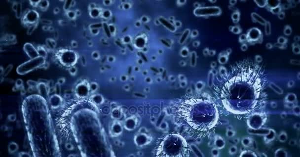 数字生成细菌细胞在蓝色背景下流动 — 图库视频影像