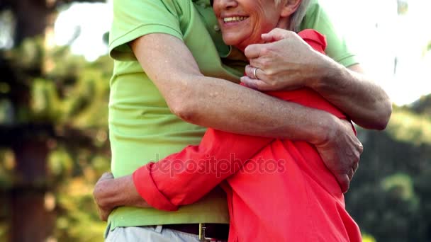 Coppia anziana che abbraccia nel parco — Video Stock