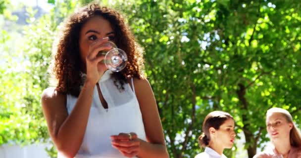 Mujer tomando vino en el restaurante — Vídeo de stock