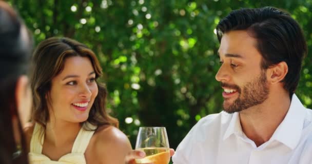 Casal beber vinho no restaurante ao ar livre — Vídeo de Stock