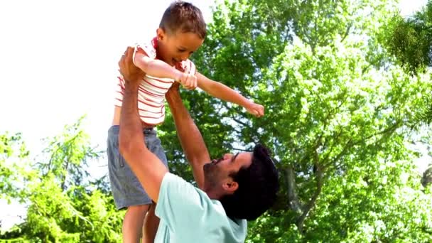 Pai levantando filho no parque — Vídeo de Stock