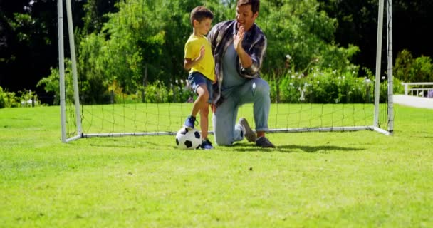 Mutlu baba ve oğul birbirlerine beşlik veren — Stok video