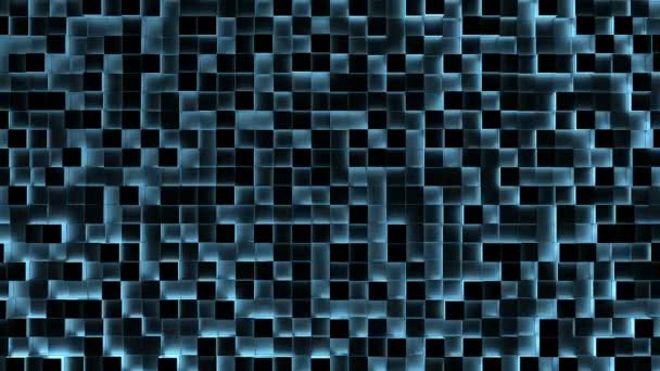 Blauw verlichte blokken in bewegen op en neer patroon — Stockvideo