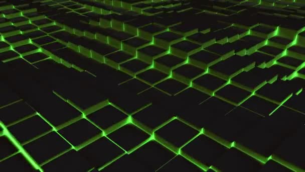 Blocs lumineux verts se déplaçant dans un motif ondulé — Video