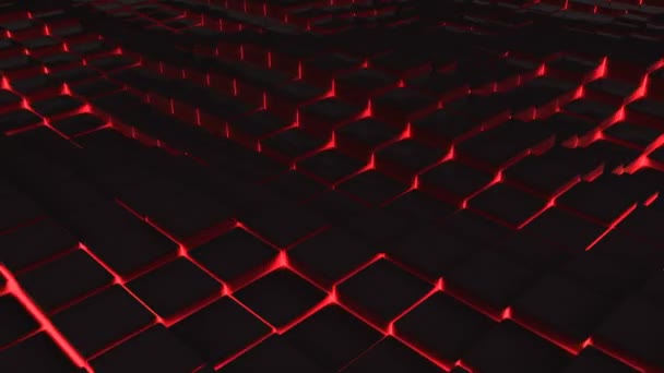 Red illuminated blocks moving in wavy pattern — Stock Video