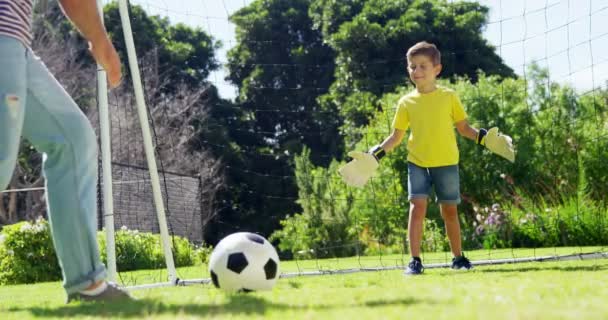 Pai e filho jogando futebol — Vídeo de Stock