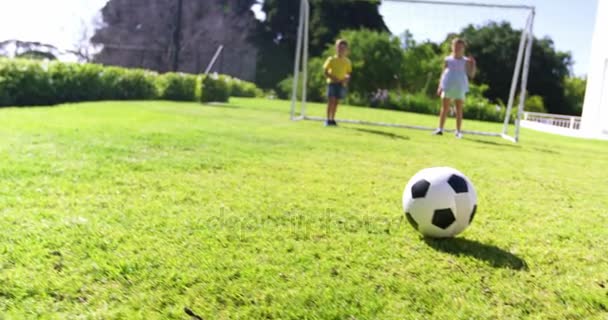 Padre e hijos jugando al fútbol — Vídeo de stock