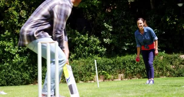 Couple playing cricket — Stock Video