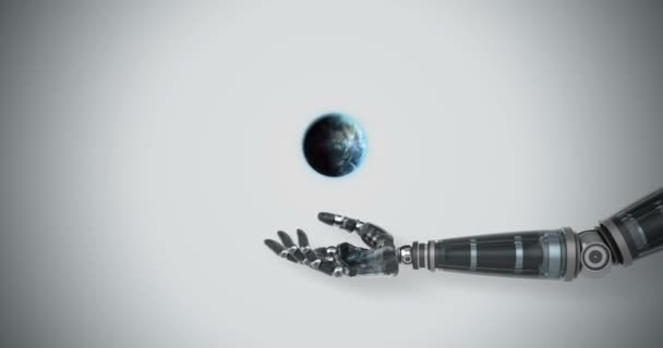 Roboterhand präsentiert digitalen Globus — Stockvideo
