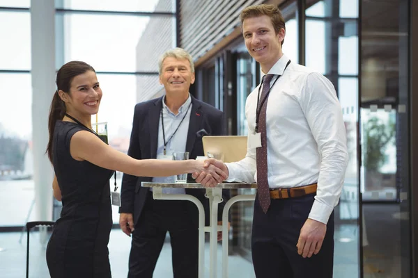 Porträtt av verkställande skakar hand — Stockfoto