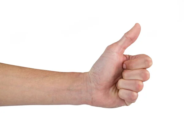 Hand showing thumb up against white background — Stock Photo, Image