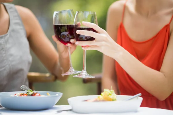 Amici brindare bicchieri di vino nel ristorante — Foto Stock