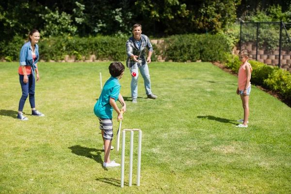 Familia jugando cricket en el parque —  Fotos de Stock