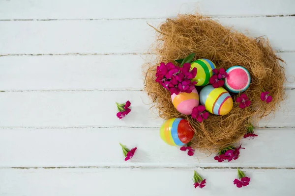 Bunte Ostereier im Nest — Stockfoto