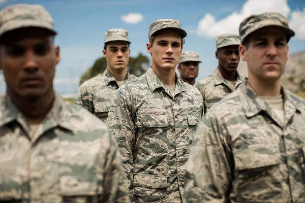 Military soldiers standing in boot camp — Stock Photo, Image