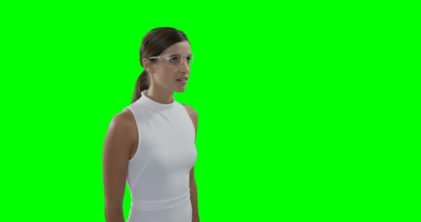 Businesswoman wearing futuristic eyewear while using digital screen — Stock Video