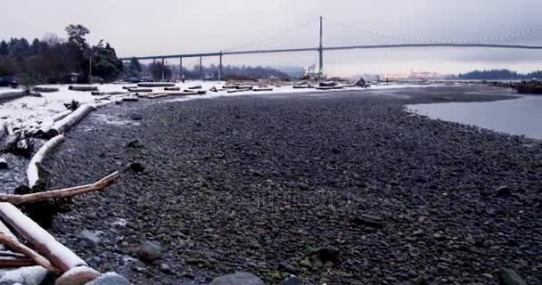 Vista del puente colgante y el mar — Vídeos de Stock