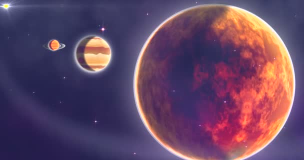 Föld, a jupiter és a Szaturnusz a Naprendszer — Stock videók