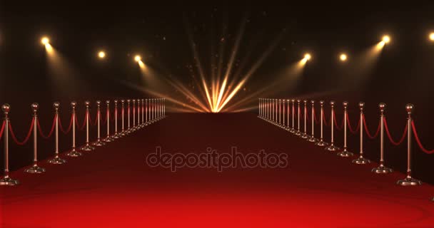 赤い背景にスポット ライトで長いレッド カーペット — ストック動画
