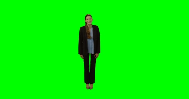 肖像微笑女商人站在一起的双手放在臀部上 — 图库视频影像