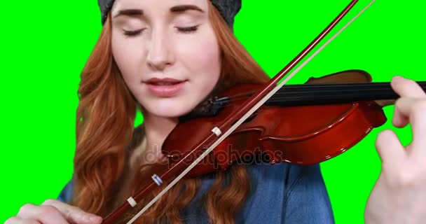 व्हायोलिन खेळत महिला संगीतकार बंद-अप — स्टॉक व्हिडिओ