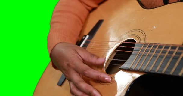 Parte média do músico feminino tocando guitarra — Vídeo de Stock