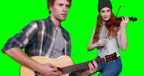 Gitar ve Keman çalmaya müzisyen — Stok video