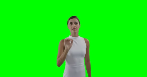 Mujer de negocios tocando la pantalla digital futurista — Vídeos de Stock