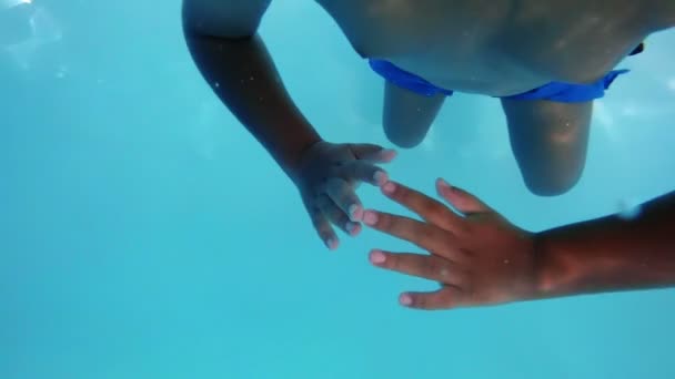 Garçon nageant sous l'eau dans la piscine — Video