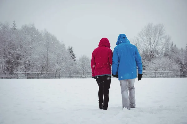 Couple marchant dans un paysage enneigé — Photo