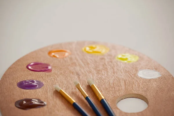 Birden çok renk ve boya fırçalar paleti — Stok fotoğraf