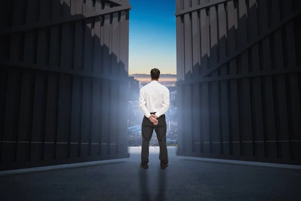 Businessman standing with hands back — Stock Photo, Image