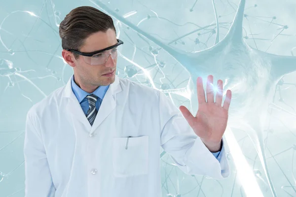 Image composite du médecin touchant interface transparente 3d — Photo